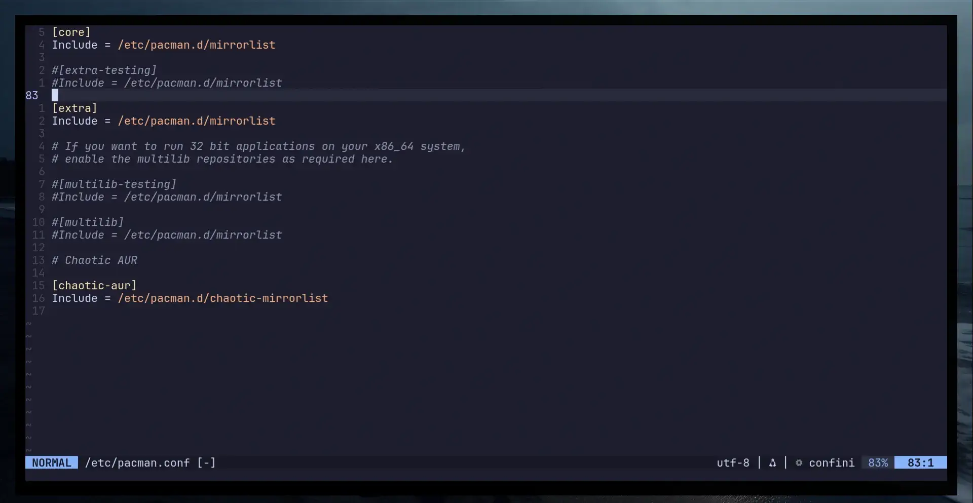 Archivo de configuración de pacman
